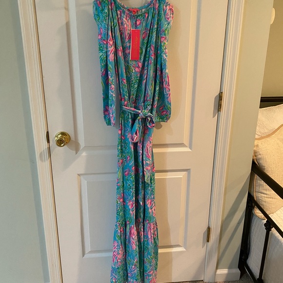 *SOLD* NWT Lilly Pulitzer Odella Maxi Dress Amalfitano Blue Best Fishes - Picture 8 of 10